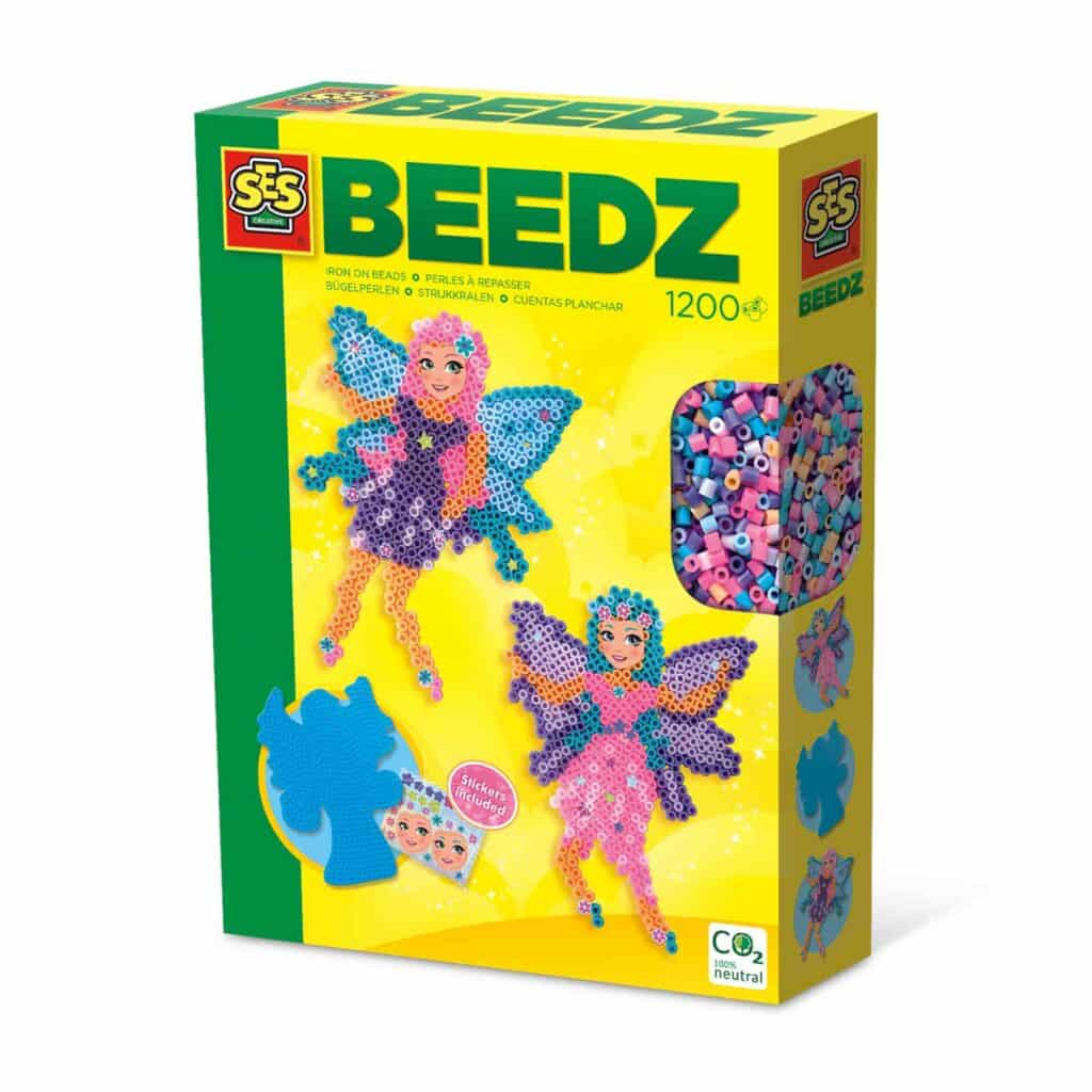 SES Creative - Beedz - Elfjes - 1200 Strijkkralen met Grondplaten en Glitter Stickers - Vanaf 5 Jaar
