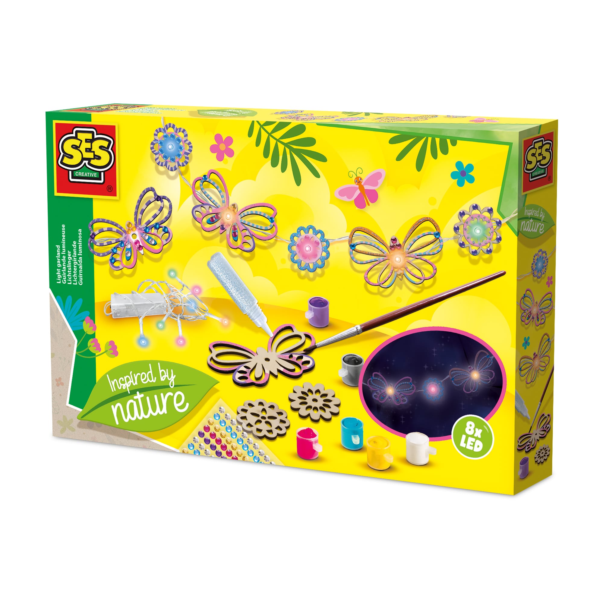 SES Creative – Lichtketting – Inspired by Nature – knutselset vanaf 6 jaar – decoreer vlinders en bloemen – inclusief LED-lichtslinger