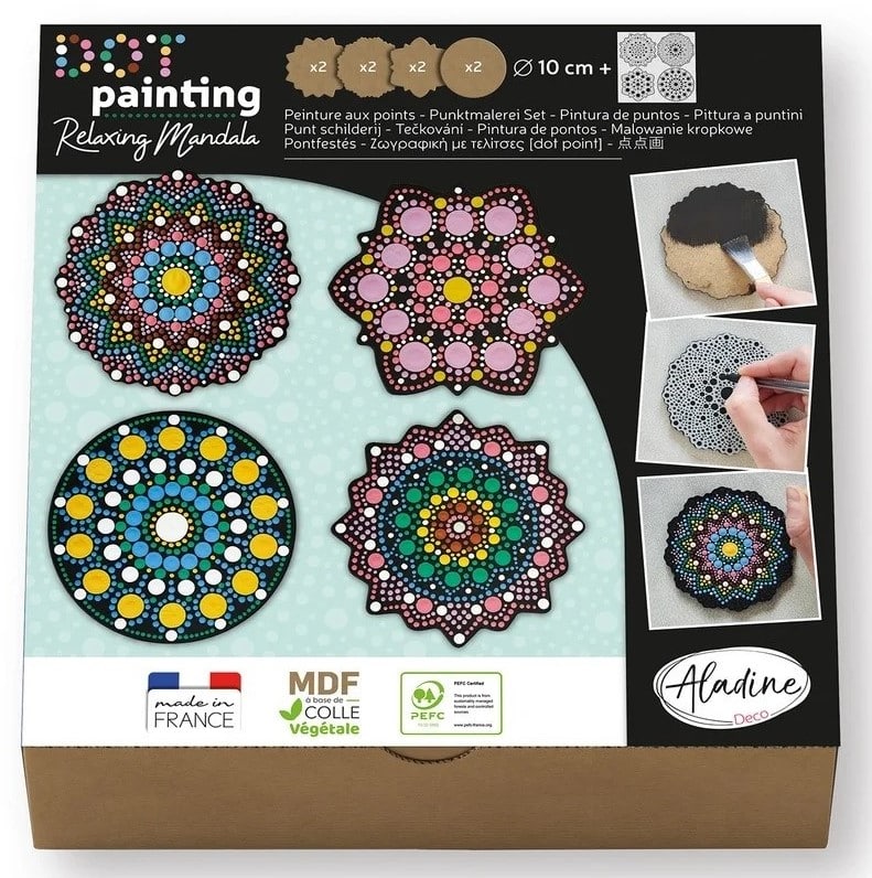 Aladine Dot Painting Set - 8 houten figuren & sjablonen - Creatief